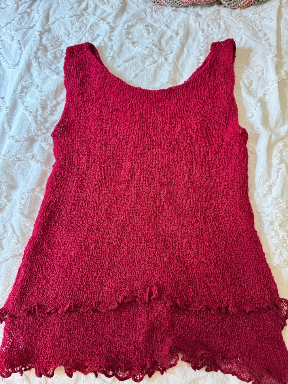 Open-Knit Sleeveless Tunic Top in Deep Raspberry